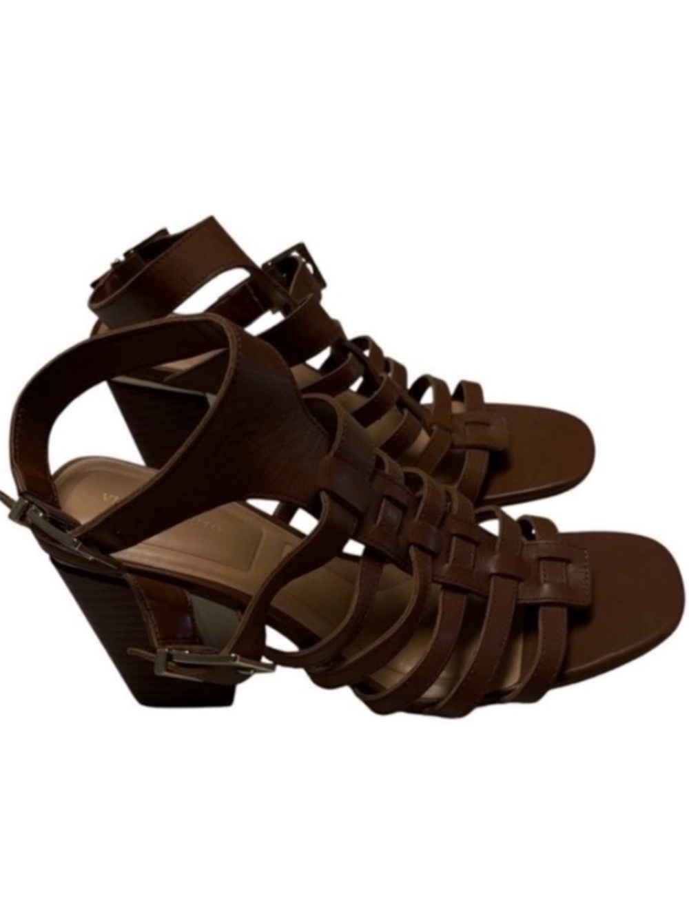 Vince Camuto Brown Leather Gladiator Block Heel Sandals 8.5